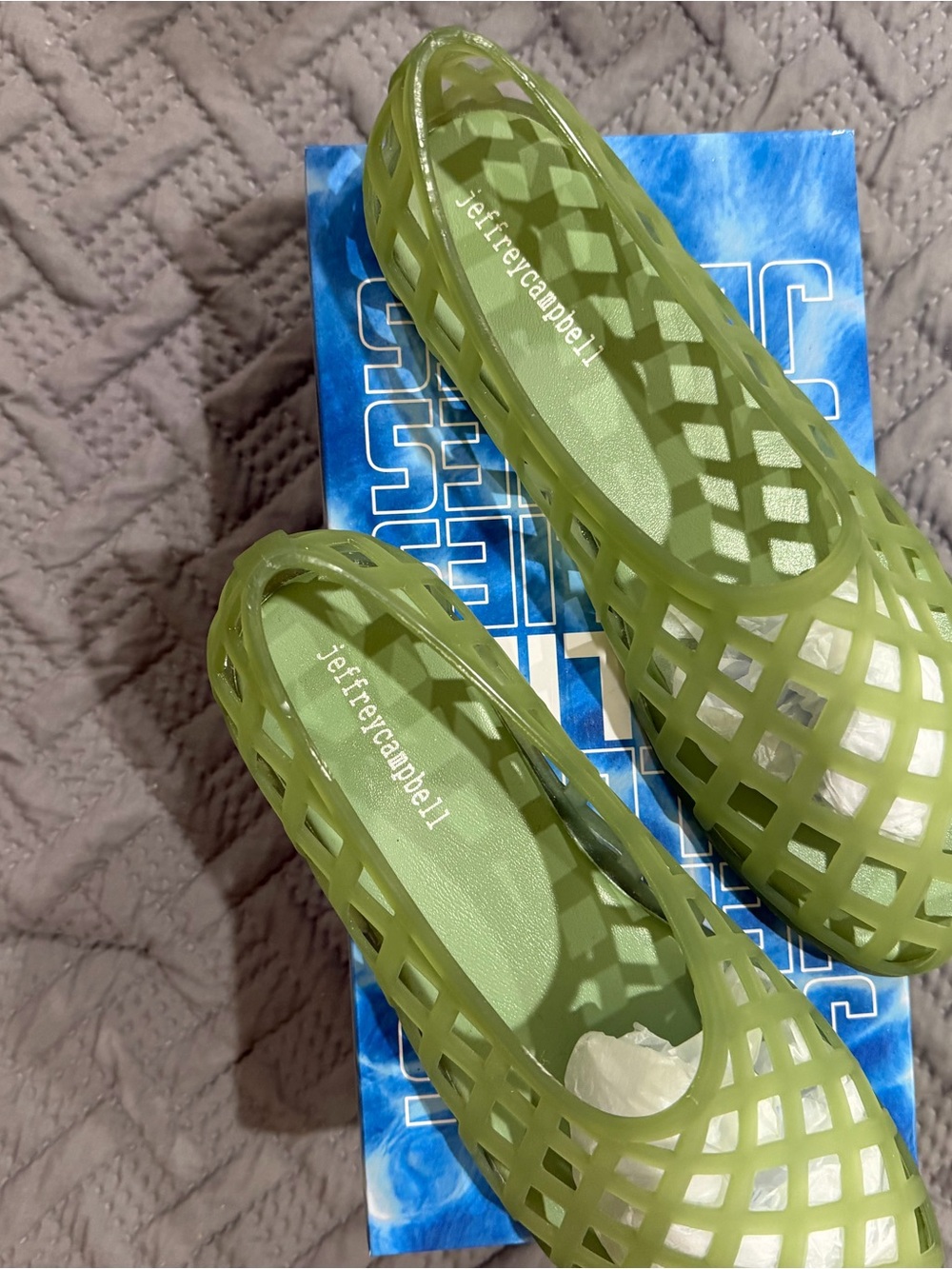 Jeffrey Campbell Olive Green Jellies Lattice Slip-On Flats
